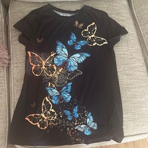 SHEIN Polyester Shirt w Butterfly Design